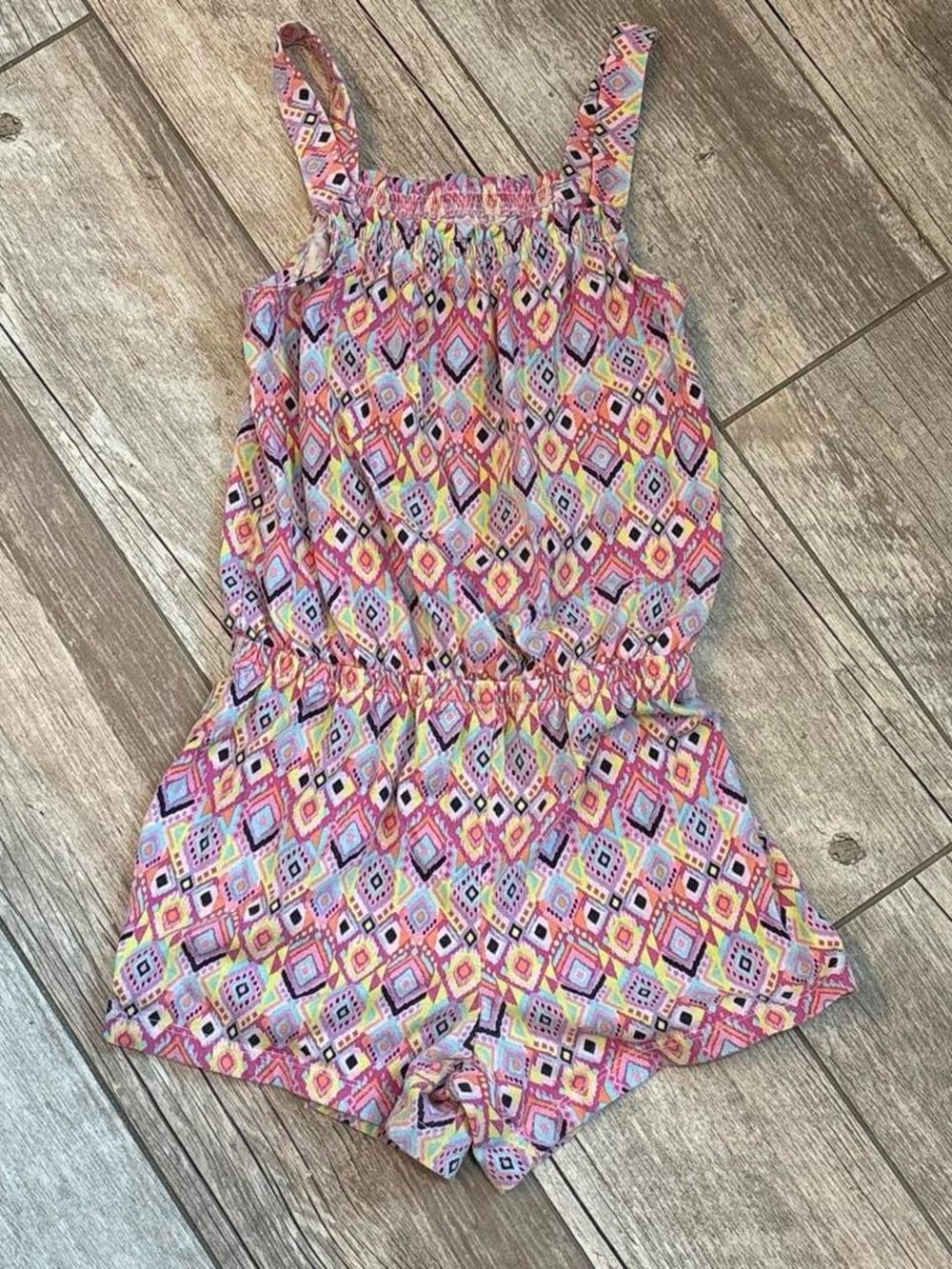 Place Girls Pink Multi-Color Diamond Print Romper Sleeveless